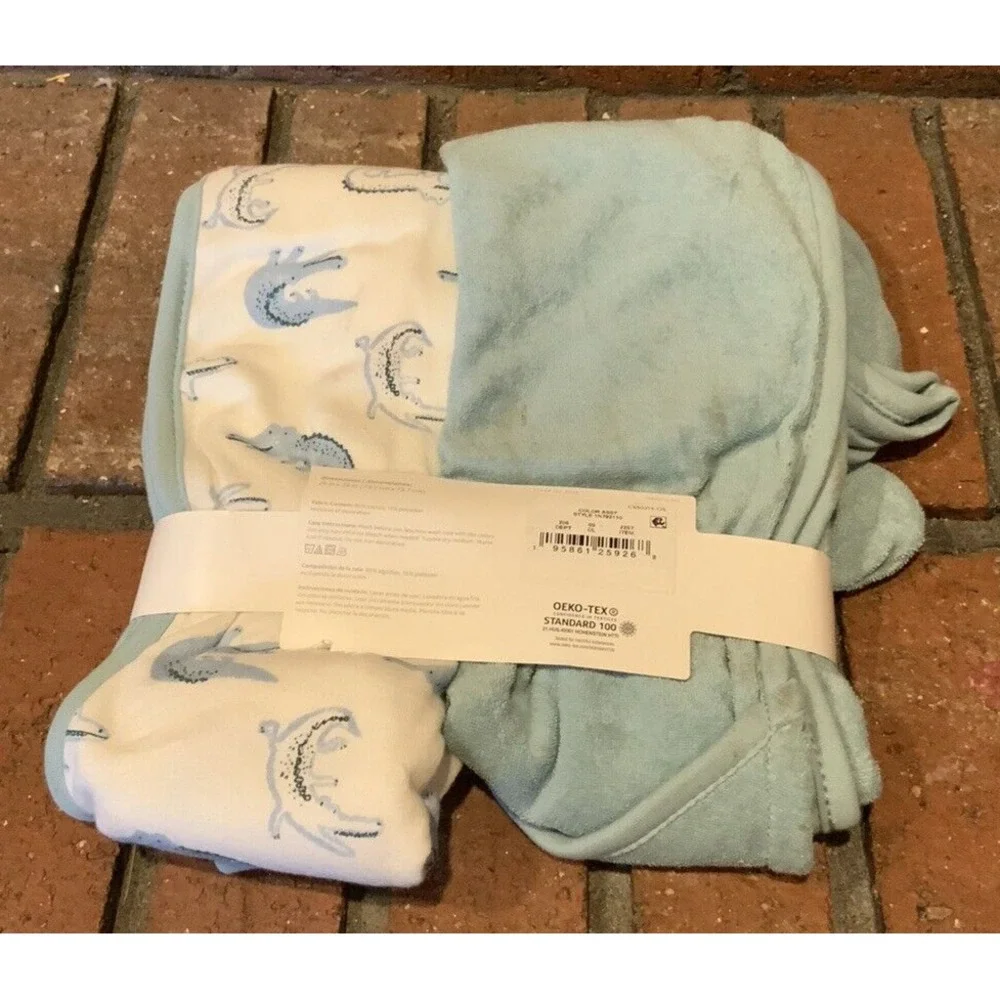 Carters Just One You Blue‎ Alligator/Crocodile 2pc Baby Infant Bath Towel Set